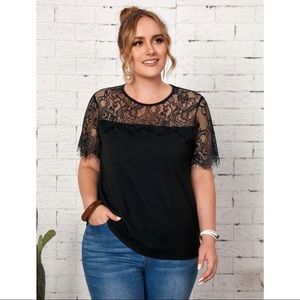 Black Eyelash Lace Yolk & Sleeve Top